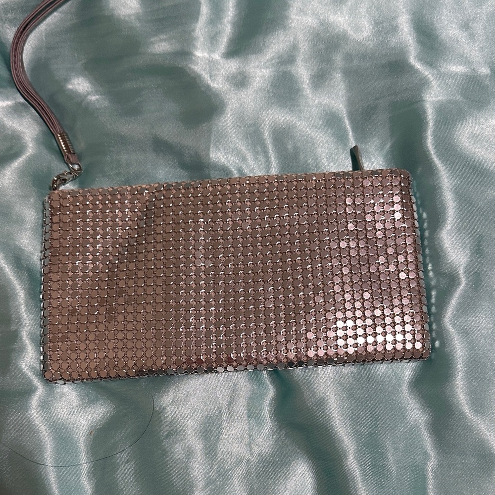 Glitter Mesh Wristlet Clutch - Silver